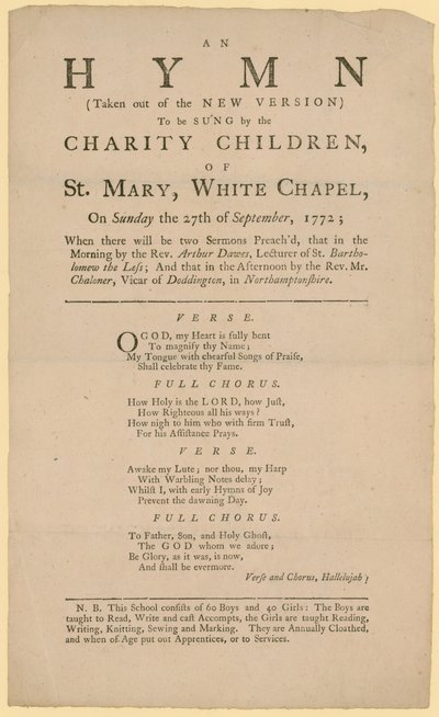 Hymne à chanter par les enfants de charité de St Mary - English School