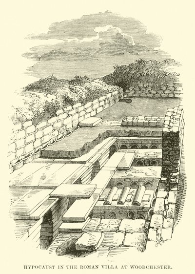 Hypocauste dans la villa romaine de Woodchester - English School