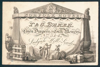 Carte de visite de I & G Baker, drapiers en lin et marchands de soie - English School