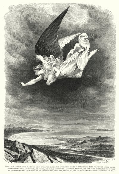 Je vis un autre ange voler au milieu du ciel, Révélation XIV, 6, 7 (gravure) - English School