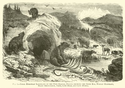 Paysage européen idéal de la période post-glaciaire, montrant l