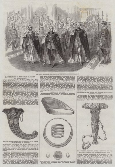Illustrations du mariage royal, la salle de réception (gravure) - English School