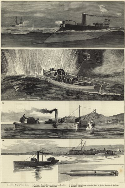 Illustrations de la guerre des torpilles - English School