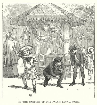 Dans les jardins du Palais Royal, Paris (gravure) - English School