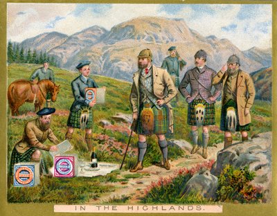 Dans les Highlands, carte promotionnelle pour les biscuits Huntley & Palmers, vers 1890 - English School