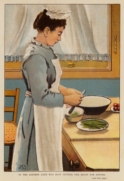 Dans la cuisine, Jane était occupée à couper les haricots pour le dîner - English School