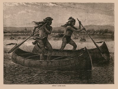 Course de canoës indiens (gravure) - English School