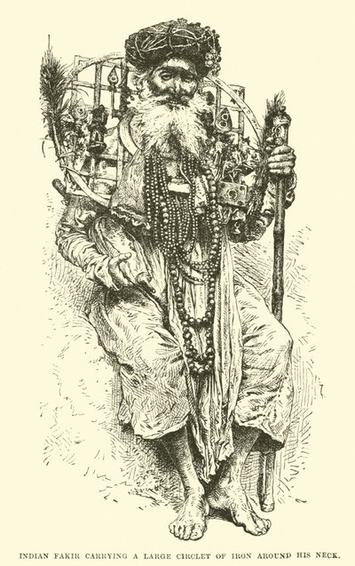 Fakir indien portant un grand cercle de fer autour du cou - English School