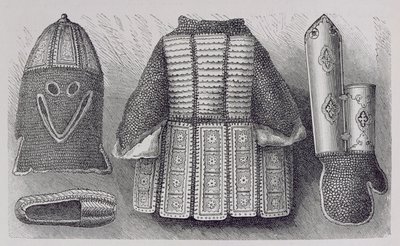 Panoplie indienne composée de casque, tunique, gantelets et chaussures de Bhuj, de L