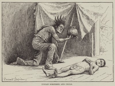 Sorcier indien et enfant (gravure) - English School