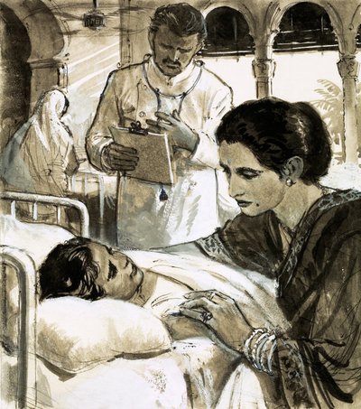 Indira Gandhi veillant sur un enfant à l
