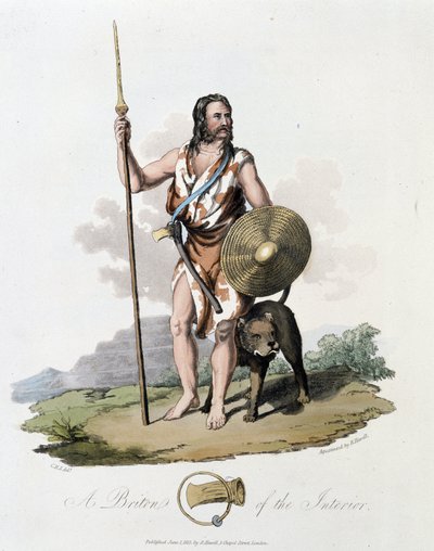 Habitant des îles britanniques et son chien - dans « Celtes et Goths, coutumes des habitants des îles britanniques du début du VIe siècle et des nations gothiques de la côte ouest de la Baltique », par S.R. Meyrick et Ch. Smith - English School