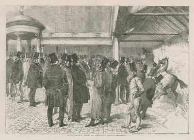 Intérieur de la salle des ventes Tattersalls (gravure) - English School