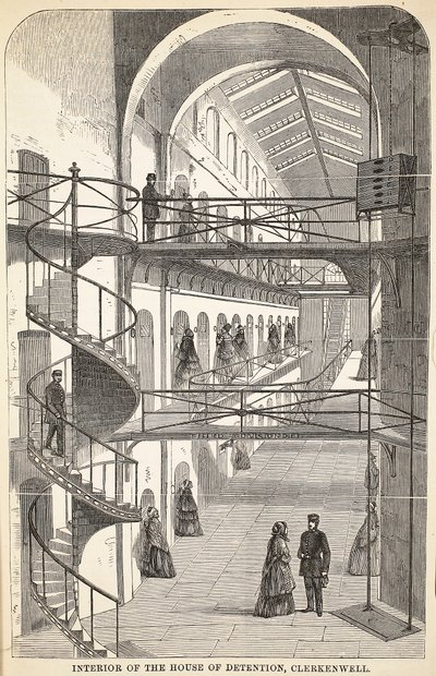 Intérieur de la maison de détention, Clerkenwell, illustration de The Criminal Prisons of London and Scenes from Prison Life par Henry Mayhew et John Binny, pub. 1862 - English School