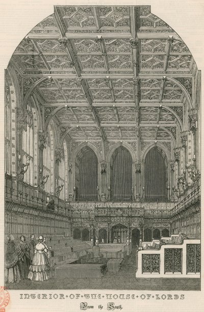 Intérieur de la Chambre des Lords, Westminster, Londres, depuis le sud - English School
