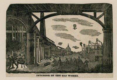 Intérieur des travaux de gaz, Brick Lane, Spitalfields, Londres, vers 1820 - English School