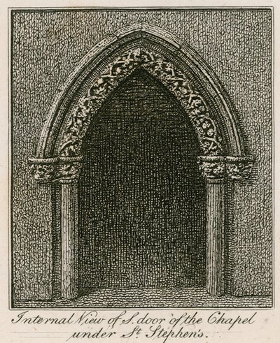 Vue intérieure de la porte sud de la chapelle sous Saint-Étienne - English School