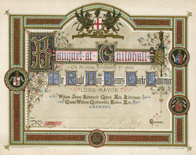 Invitation à un banquet au Guildhall, Londres, le 9 novembre 1868 - English School