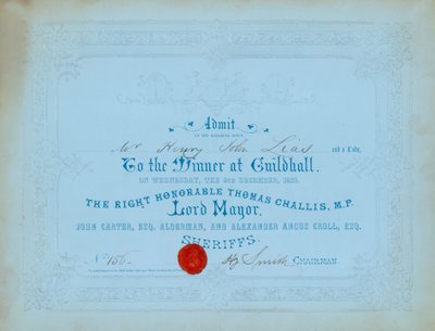 Invitation à un dîner au Guildhall, Londres, le 8 décembre 1852 - English School