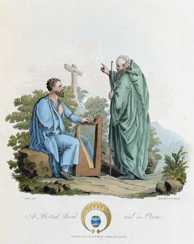 Irlandais et barde - dans « Celtes et Goths, coutumes des habitants des îles britanniques du début du 6e siècle et des nations gothiques de la côte ouest de la Baltique », par S.R. Meyrick et Ch. Smith - English School