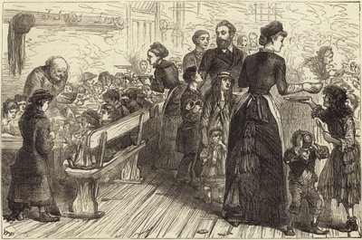 Dîner de ragoût irlandais pour les pauvres au Conder Street Mission Hall - English School