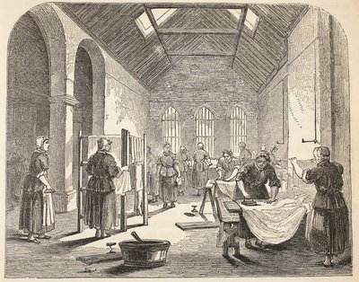 Salle de repassage à la prison de Brixton, illustration de The Criminal Prisons of London and Scenes from Prison Life par Henry Mayhew et John Binny, pub. 1862 - English School