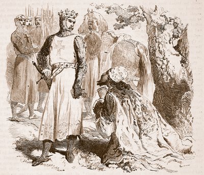 Isaac de Chypre suppliant pour la libération de sa fille, illustration de Cassells Illustrated History of England - English School