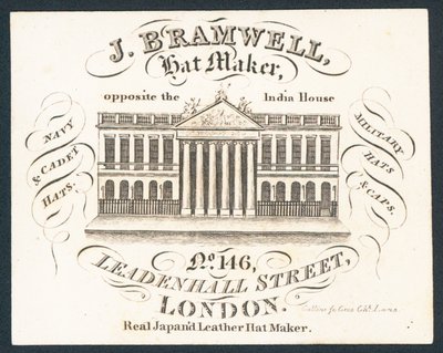 J Bramwell, fabricant de chapeaux, carte de visite - English School