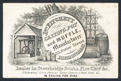 J N Fitchett, fabricant de pots et de moufles, carte de visite - English School