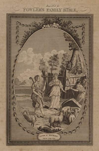 Jacob et Rachel, Genèse, Chapitre 29, Verset 10 (gravure) - English School