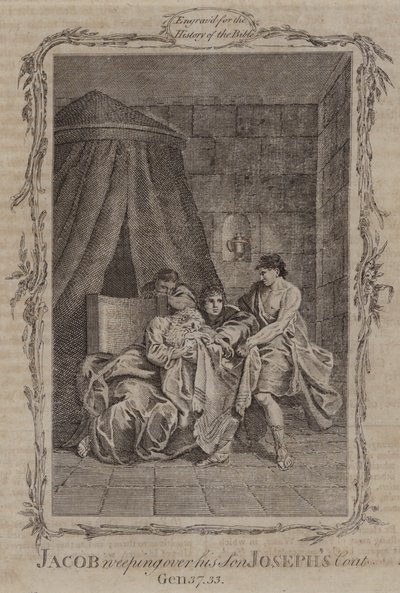 Jacob pleurant sur le manteau de son fils Joseph (gravure) - English School
