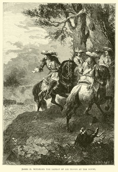 Jacques II assiste à la défaite de ses troupes à la Boyne - English School