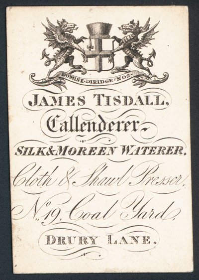 James Tisdall, calandreur, soie et moreen, carte de visite - English School