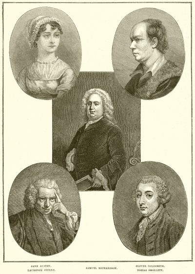 Jane Austen, Laurence Sterne, Samuel Richardson, Oliver Goldsmith, Tobias Smollett - English School