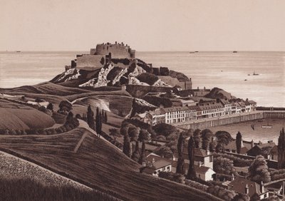 Jersey, Îles Anglo-Normandes : Château de Mont Orgueil et port de Gorey - English School