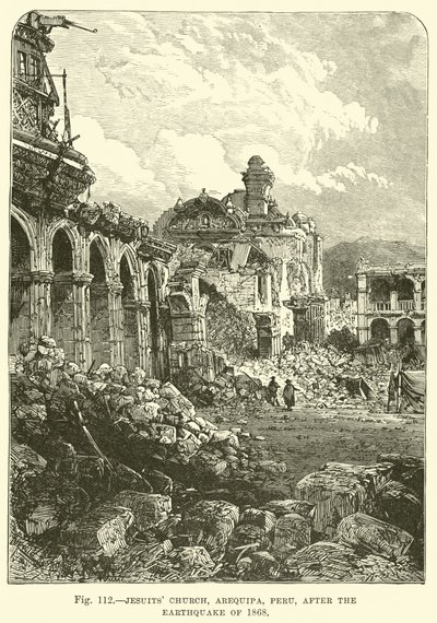 Église des Jésuites, Arequipa, Pérou, après le tremblement de terre de 1868 - English School