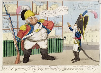 John Bull Gardant la Boutique de Jouets, ou Boney Pleurant pour Avoir Plus de Jouets, pub. par S.W. Fores, 1803 - English School
