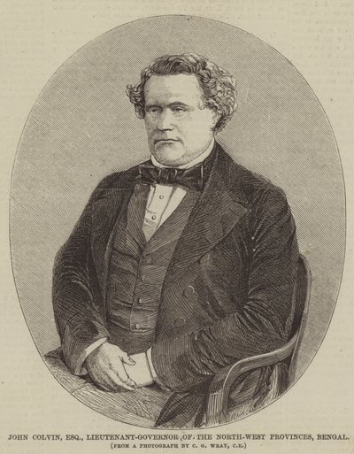 John Colvin, Lieutenant-Gouverneur des provinces du Nord-Ouest, Bengale (gravure) - English School
