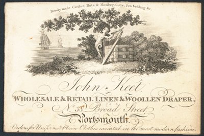 John Keet, drapier en gros et au détail en lin et laine, carte de visite - English School