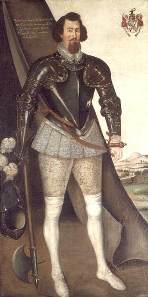 John Nedham en armure tenant une hache - English School