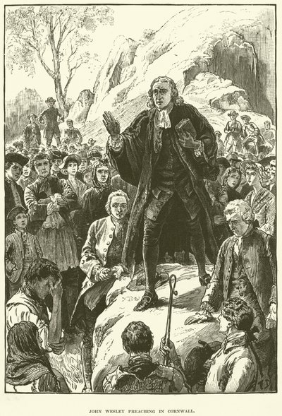 John Wesley, prêchant en Cornouailles (gravure) - English School