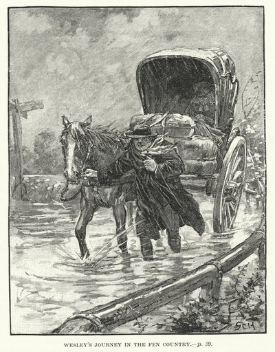 Voyage de John Wesley dans le pays des marais (gravure) - English School