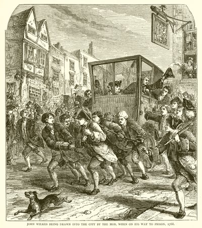John Wilkes conduit en ville par la foule, en route pour la prison, 1768 - English School