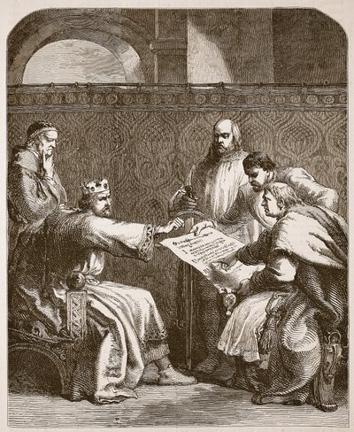 Jean refusant de signer les articles des barons, illustration de Cassells Illustrated History of England - English School