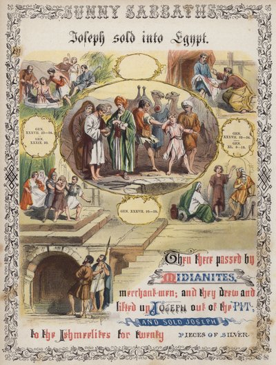 Joseph vendu en Égypte (gravure en couleur) - English School