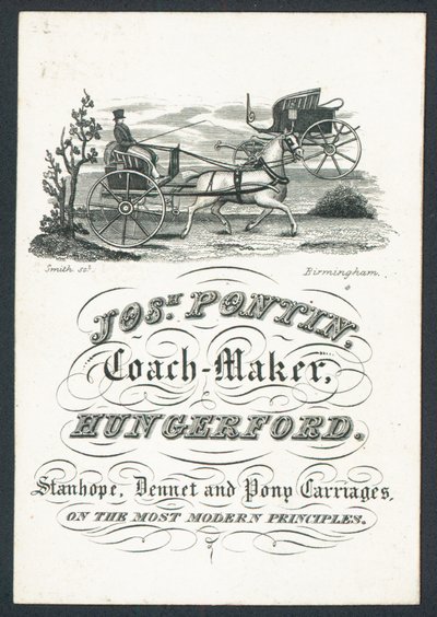 Carte de visite de Josiah Pontin, fabricant de carrosses - English School