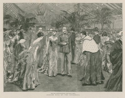 Bal du jubilé à Guildhall, Londres; Le Lord Maire recevant la famille royale - English School