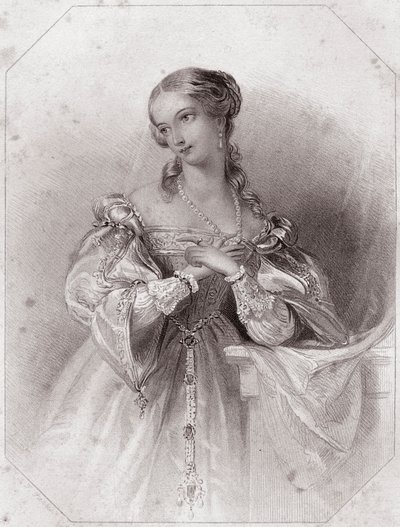 Juliette (Roméo et Juliette) - dans - "Galerie des femmes de Shakespeare, collection de quarante-cinq portraits sérieux par les premiers artistes de Londres, enrichie de notices critiques et littéraires" vers 1838 - English School
