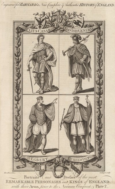 Jules César, un général danois, Egbert et Ethelwolf, illustration de 