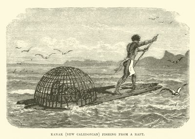 Kanak, pêcheur néo-calédonien sur un radeau - English School